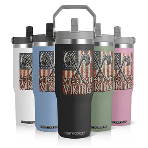 American Viking Flip Straw Tumbler American Flag Axe Norse Mythology TS09 Print Your Wear