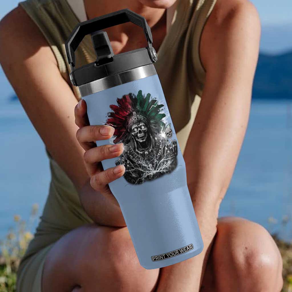 Ancient Aztec King Flip Straw Tumbler Calabera Azteca Mexican Skull Skeleton TS10 One Size: 30 oz Light Blue Print Your Wear