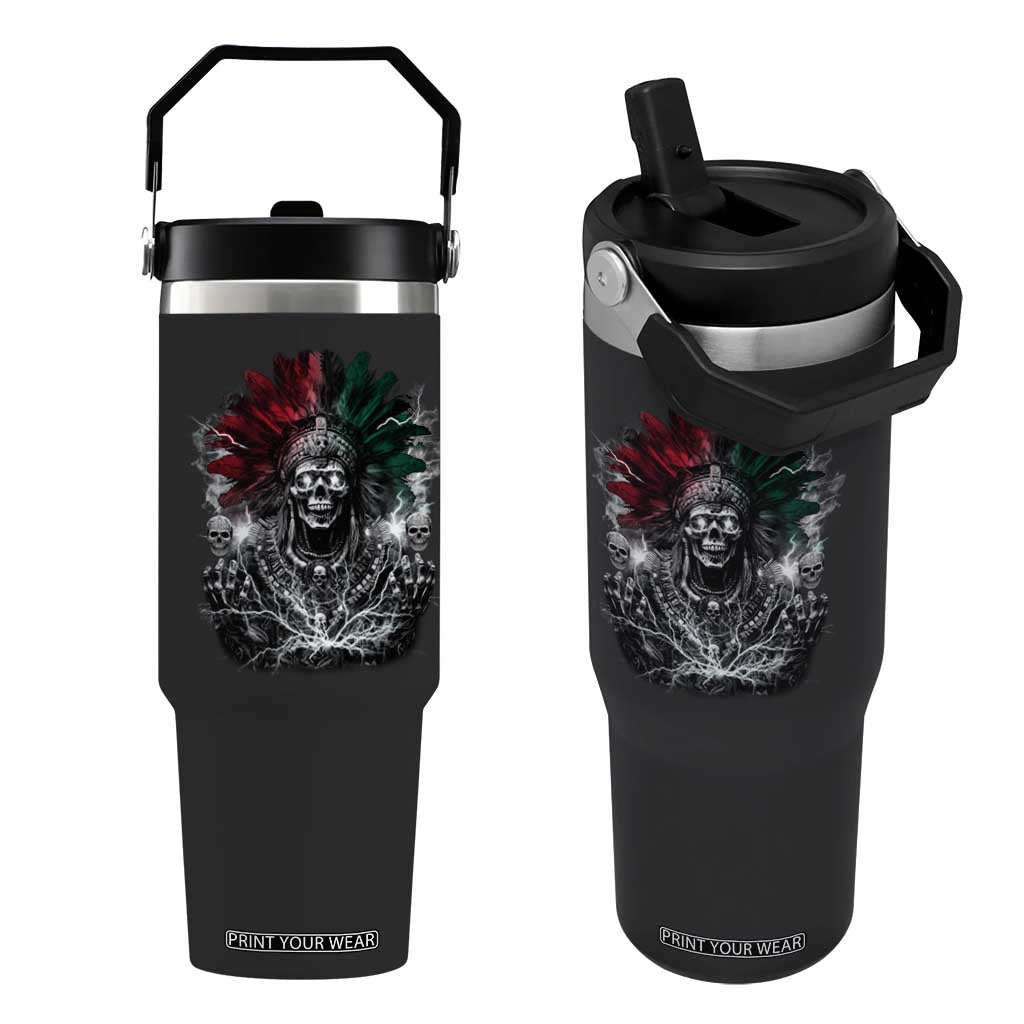Ancient Aztec King Flip Straw Tumbler Calabera Azteca Mexican Skull Skeleton TS10 One Size: 30 oz Black Print Your Wear