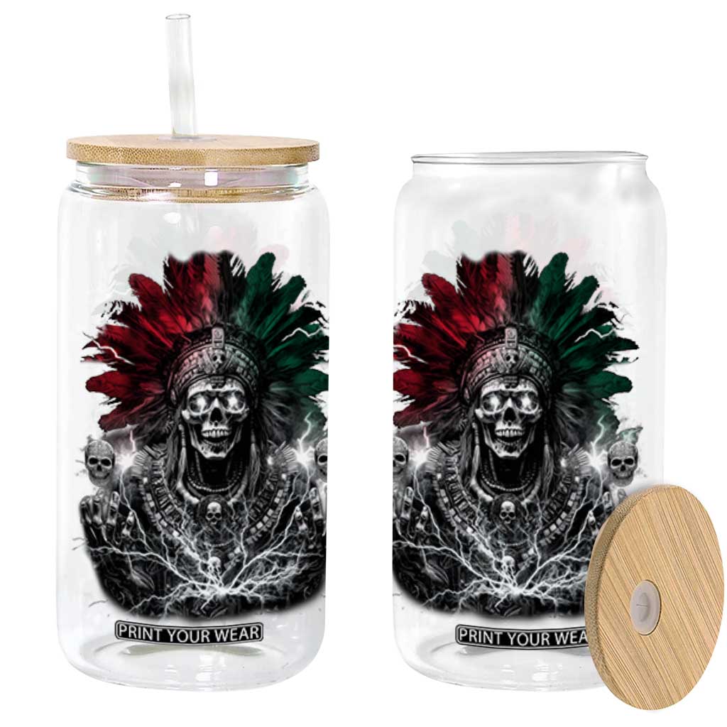 Ancient Aztec King Glass Can Calabera Azteca Mexican Skull Skeleton TS10 Black Print Your Wear