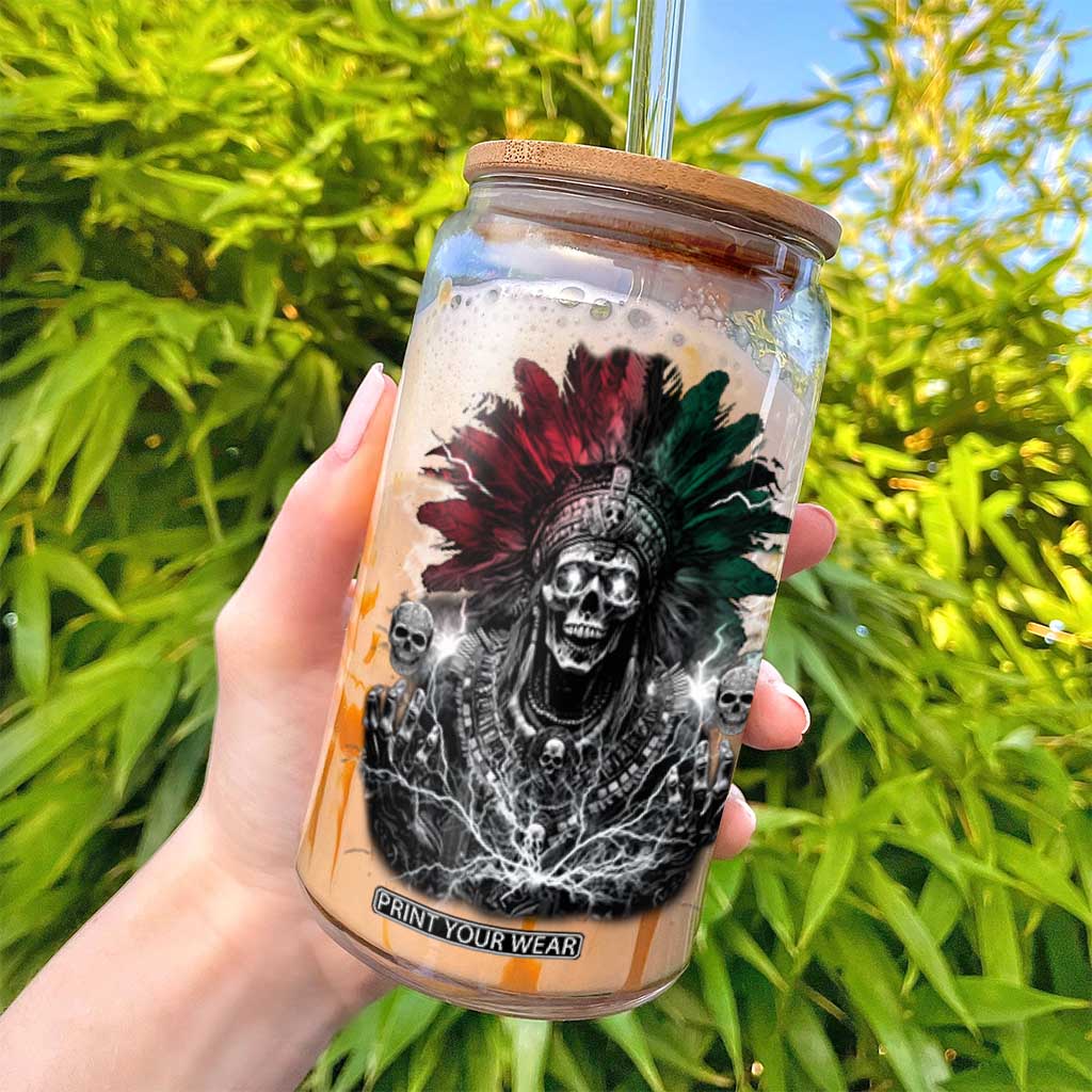 Ancient Aztec King Glass Can Calabera Azteca Mexican Skull Skeleton TS10 Print Your Wear