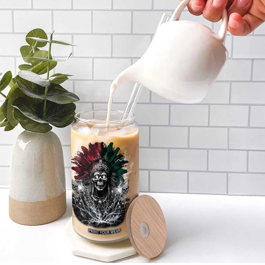 Ancient Aztec King Glass Can Calabera Azteca Mexican Skull Skeleton TS10 Print Your Wear