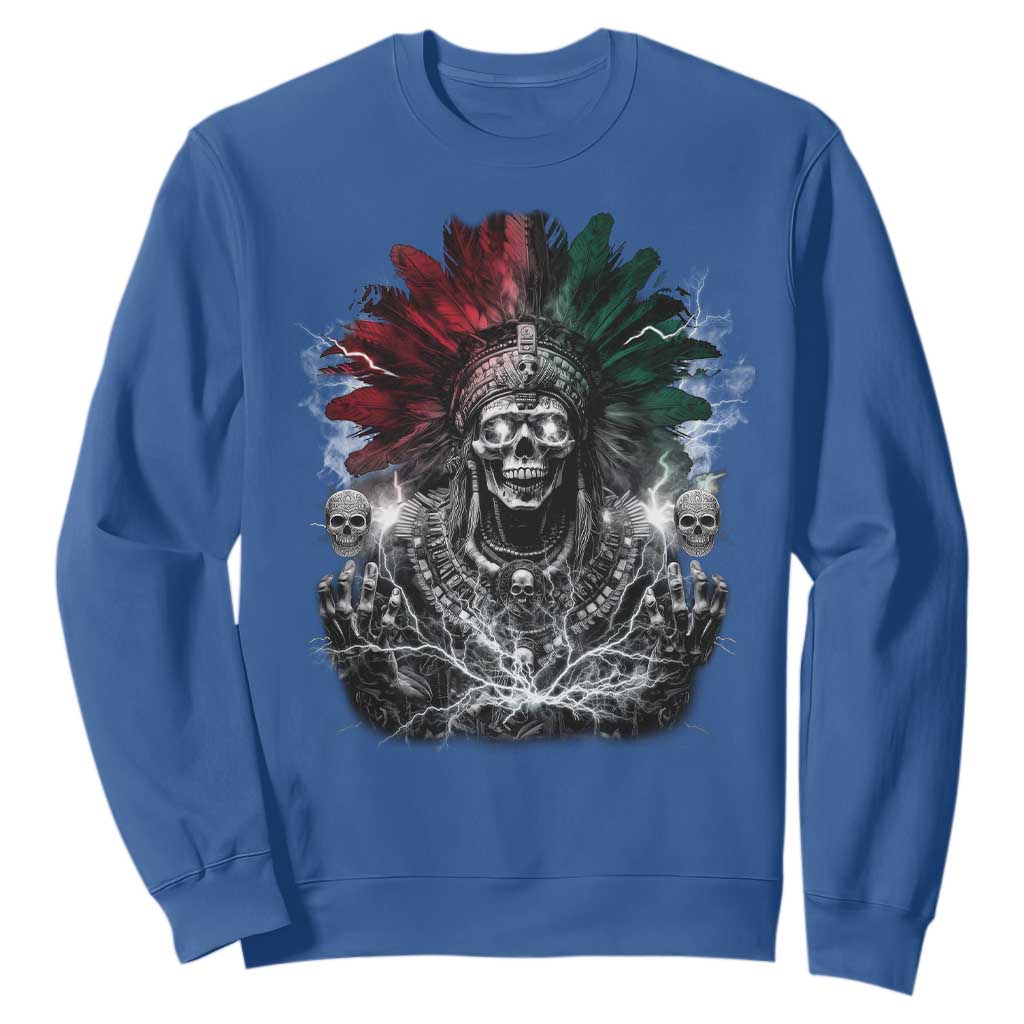 Ancient Aztec King Sweatshirt Calabera Azteca Mexican Skull Skeleton TS10 Royal Blue Print Your Wear