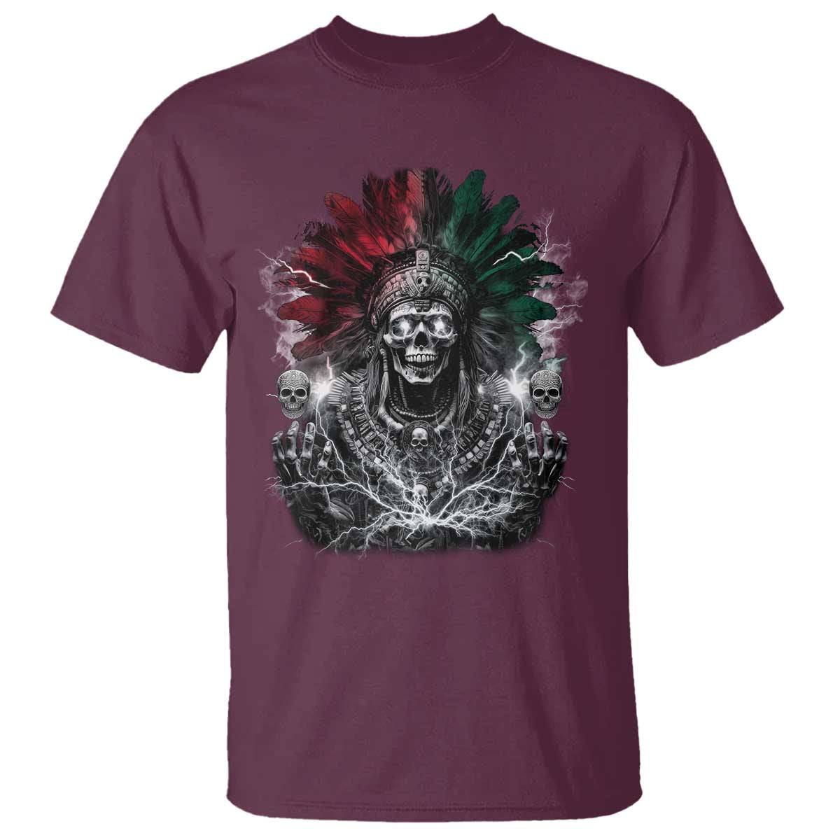 Ancient Aztec King T Shirt Calabera Azteca Mexican Skull Skeleton TS10 Maroon Print Your Wear