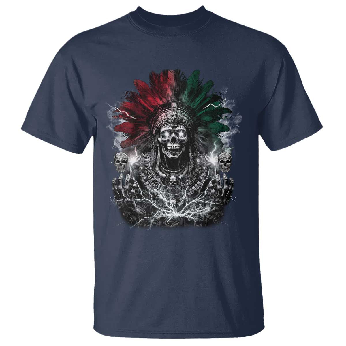 Ancient Aztec King T Shirt Calabera Azteca Mexican Skull Skeleton TS10 Navy Print Your Wear