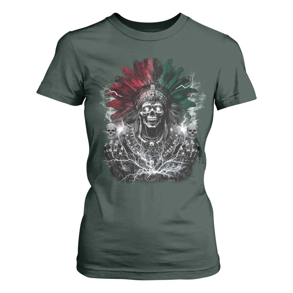 Ancient Aztec King T Shirt For Women Calabera Azteca Mexican Skull Skeleton TS10 Dark Forest Green Print Your Wear