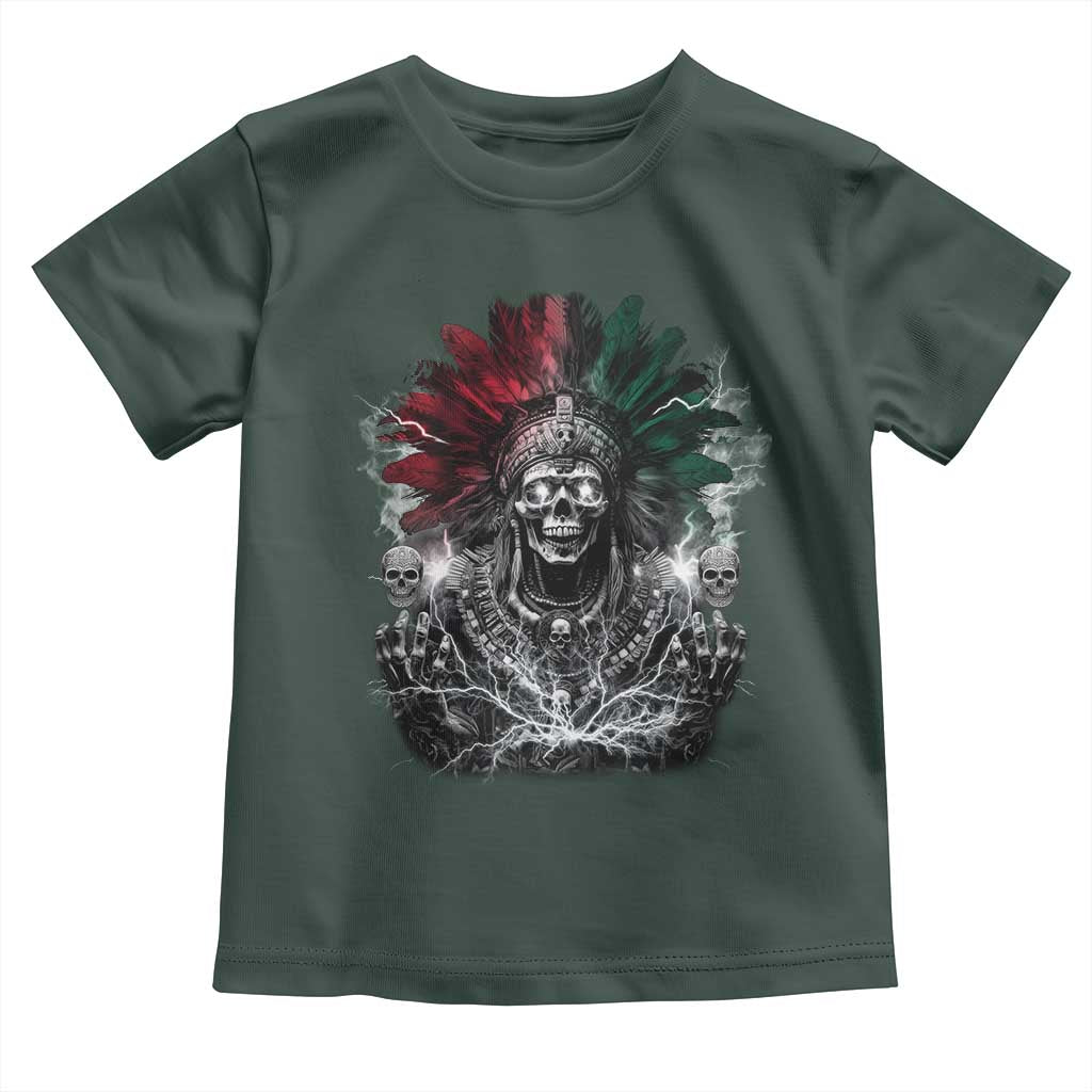 Ancient Aztec King Toddler T Shirt Calabera Azteca Mexican Skull Skeleton TS10 Dark Forest Green Print Your Wear