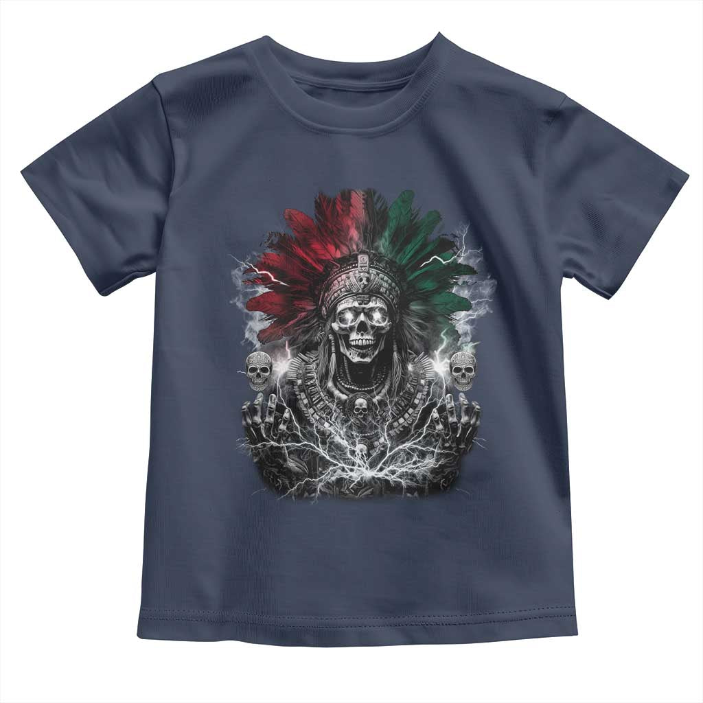 Ancient Aztec King Toddler T Shirt Calabera Azteca Mexican Skull Skeleton TS10 Navy Print Your Wear