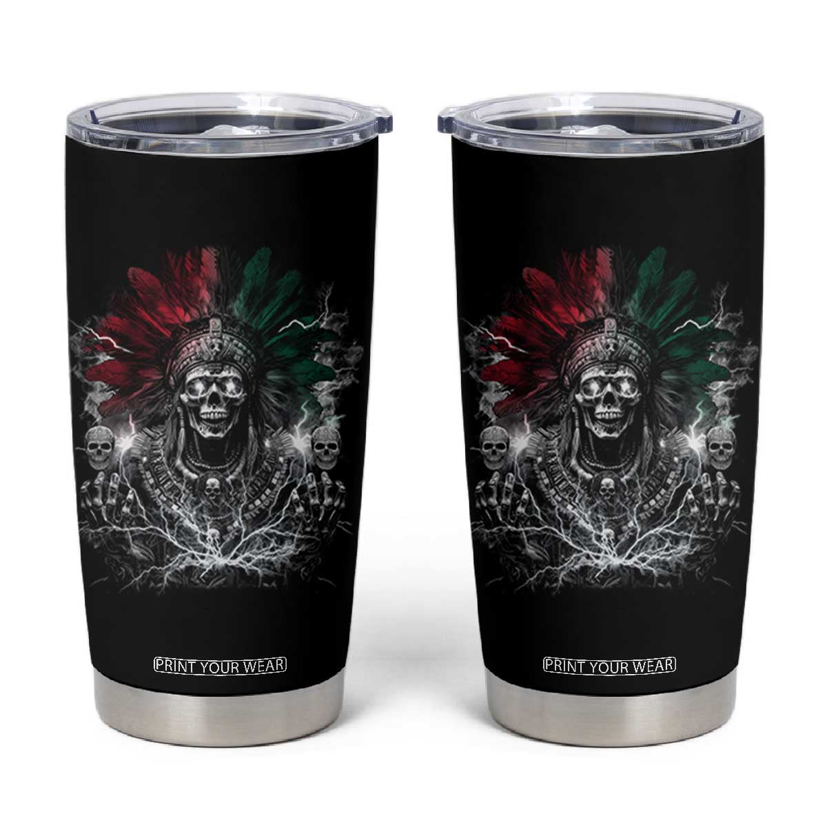 Ancient Aztec King Tumbler Cup Calabera Azteca Mexican Skull Skeleton TS10 Black Print Your Wear