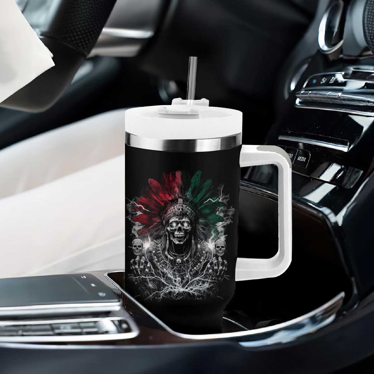 Ancient Aztec King Tumbler With Handle Calabera Azteca Mexican Skull Skeleton TS10 Print Your Wear