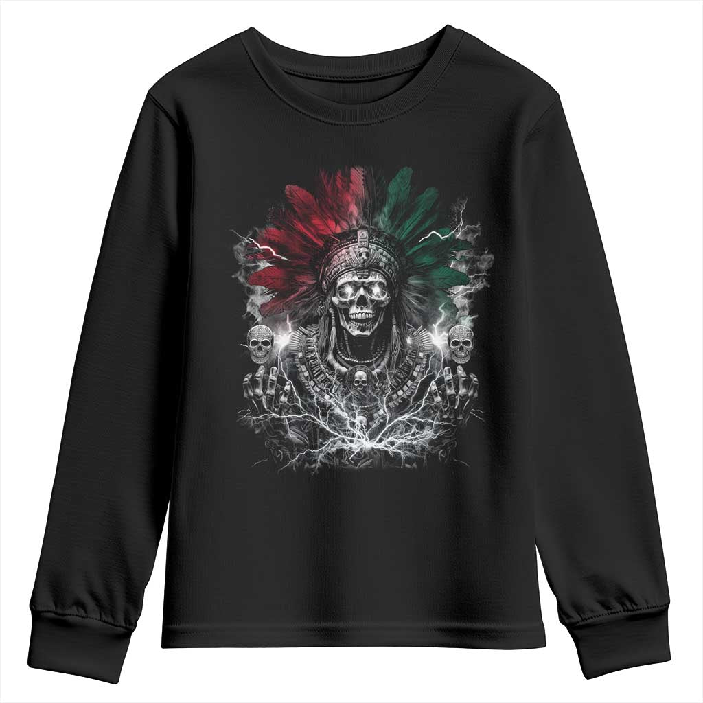 Ancient Aztec King Youth Sweatshirt Calabera Azteca Mexican Skull Skeleton TS10 Black Print Your Wear