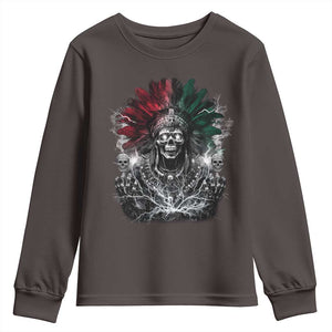 Ancient Aztec King Youth Sweatshirt Calabera Azteca Mexican Skull Skeleton TS10 Dark Chocolate Print Your Wear