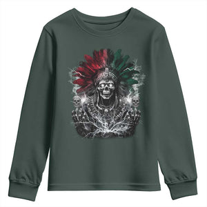 Ancient Aztec King Youth Sweatshirt Calabera Azteca Mexican Skull Skeleton TS10 Dark Forest Green Print Your Wear
