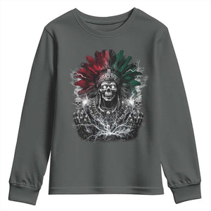 Ancient Aztec King Youth Sweatshirt Calabera Azteca Mexican Skull Skeleton TS10 Dark Heather Print Your Wear