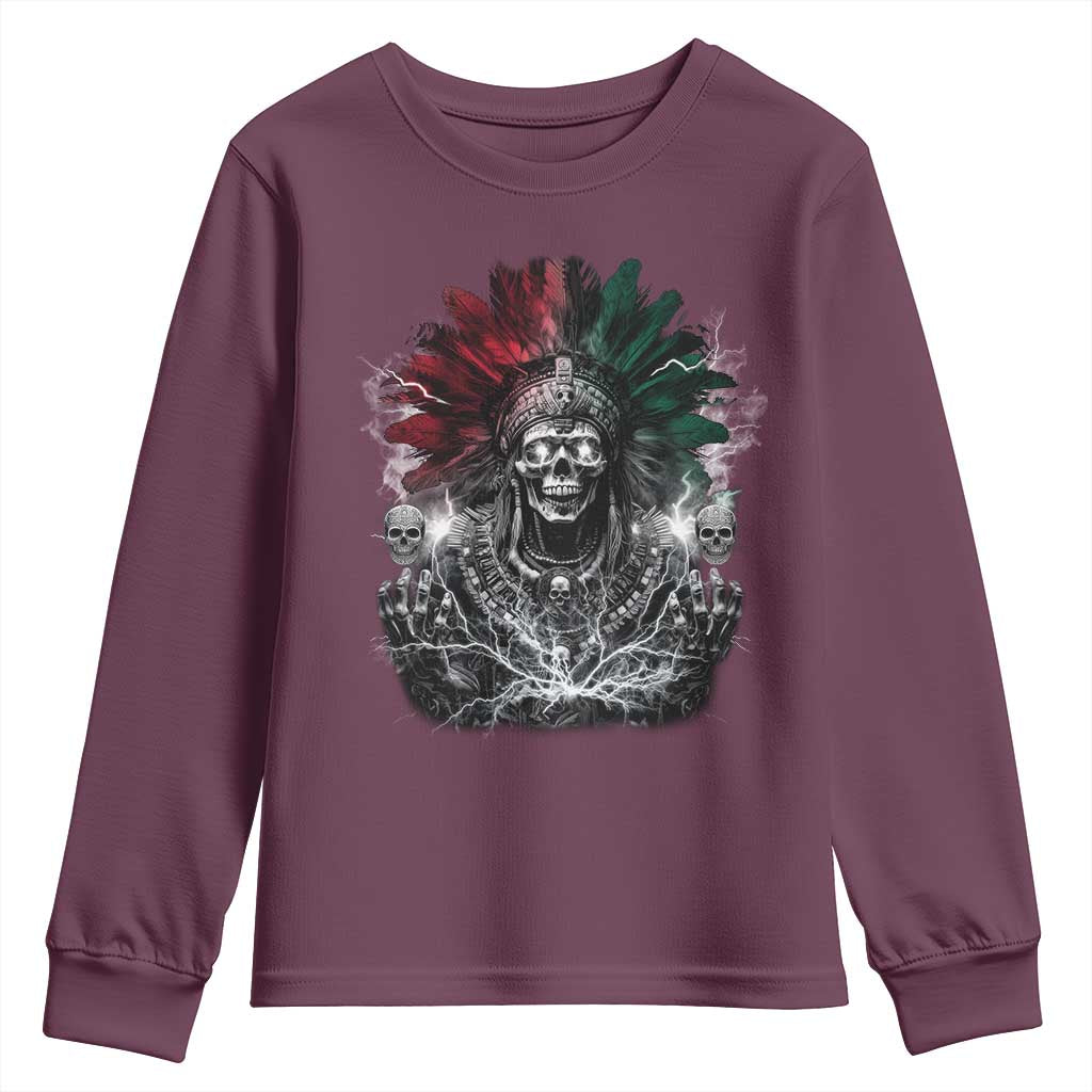 Ancient Aztec King Youth Sweatshirt Calabera Azteca Mexican Skull Skeleton TS10 Maroon Print Your Wear