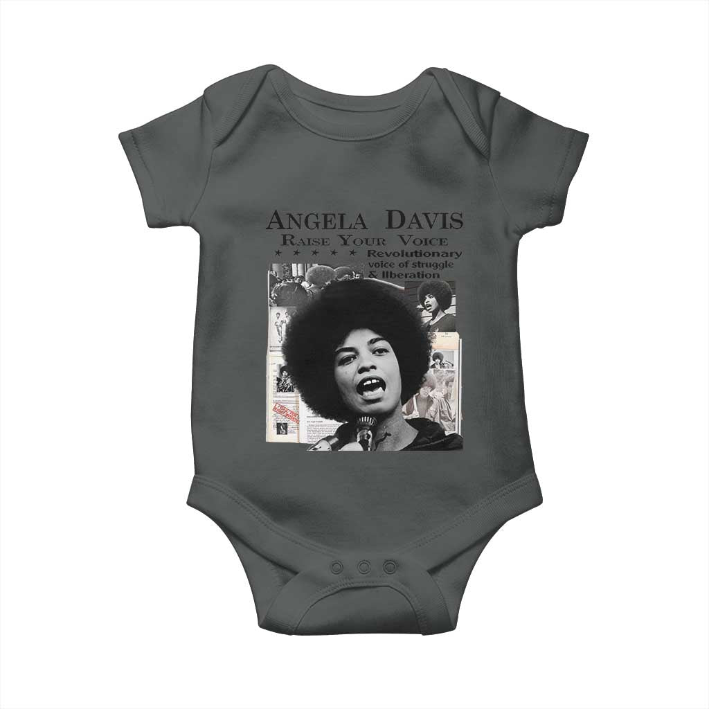 Angela Davis Baby Onesie Raise Your Voice Revolutionary Power Liberation TS02 Dark Heather Print Your Wear