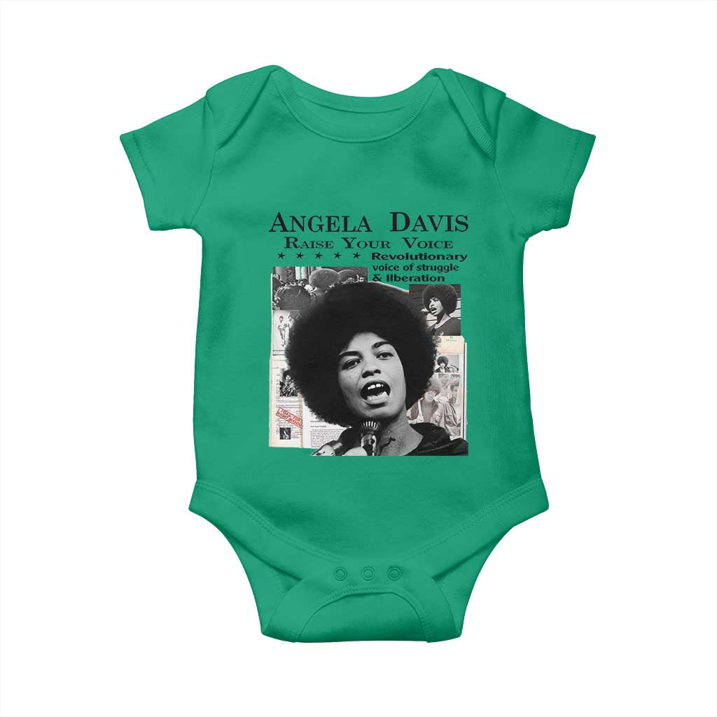 Angela Davis Baby Onesie Raise Your Voice Revolutionary Power Liberation TS02 Irish Green Print Your Wear