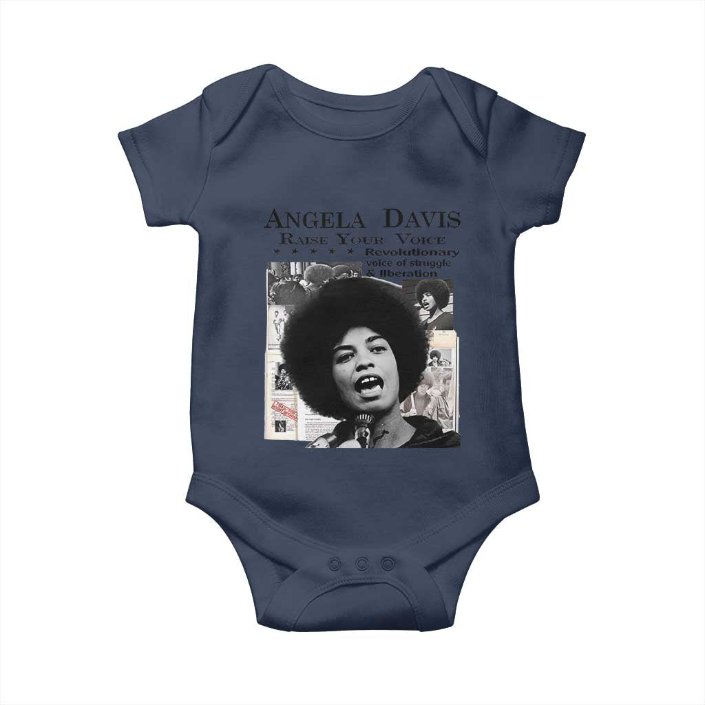 Angela Davis Baby Onesie Raise Your Voice Revolutionary Power Liberation TS02 Navy Print Your Wear