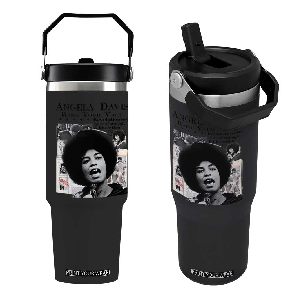 Angela Davis Flip Straw Tumbler Raise Your Voice Revolutionary Power Liberation TS02 One Size: 30 oz Black Print Your Wear