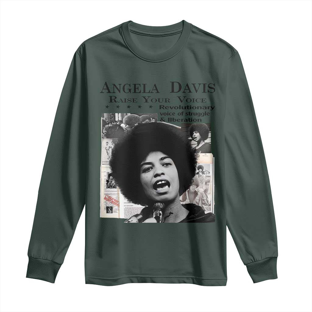 Angela Davis Long Sleeve Shirt Raise Your Voice Revolutionary Power Liberation TS02 Dark Forest Green Print Your Wear