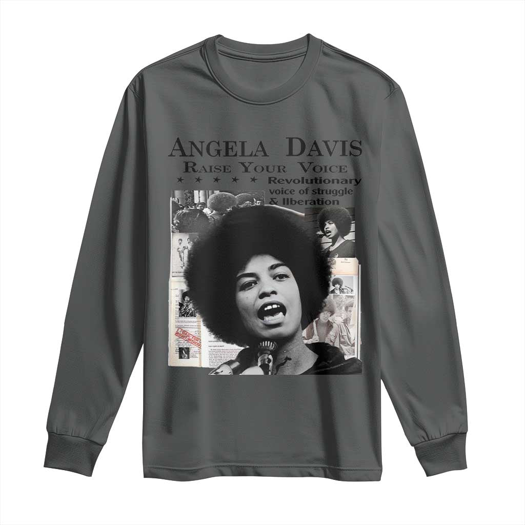 Angela Davis Long Sleeve Shirt Raise Your Voice Revolutionary Power Liberation TS02 Dark Heather Print Your Wear