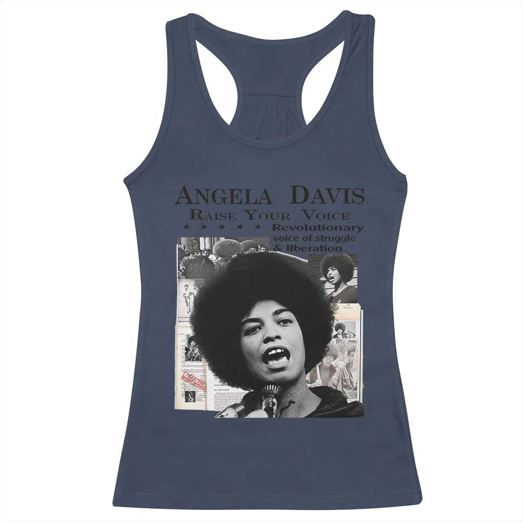 Angela Davis Racerback Tank Top Raise Your Voice Revolutionary Power Liberation TS02 Navy Print Your Wear