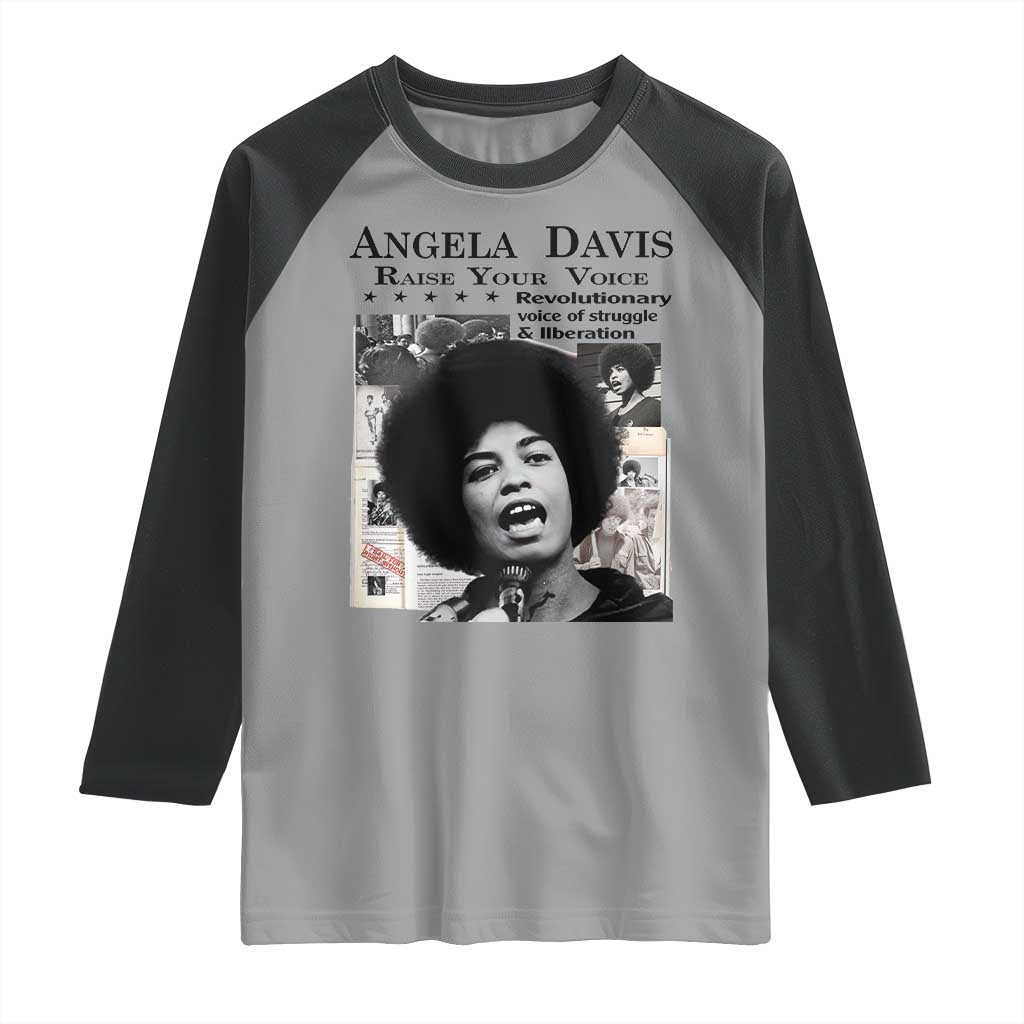 Angela Davis Raglan Shirt Raise Your Voice Revolutionary Power Liberation TS02 Sport Gray Black Print Your Wear