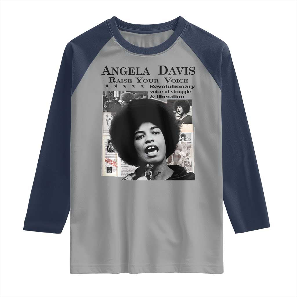 Angela Davis Raglan Shirt Raise Your Voice Revolutionary Power Liberation TS02 Sport Gray Navy Print Your Wear