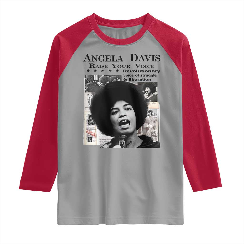 Angela Davis Raglan Shirt Raise Your Voice Revolutionary Power Liberation TS02 Sport Gray Red Print Your Wear