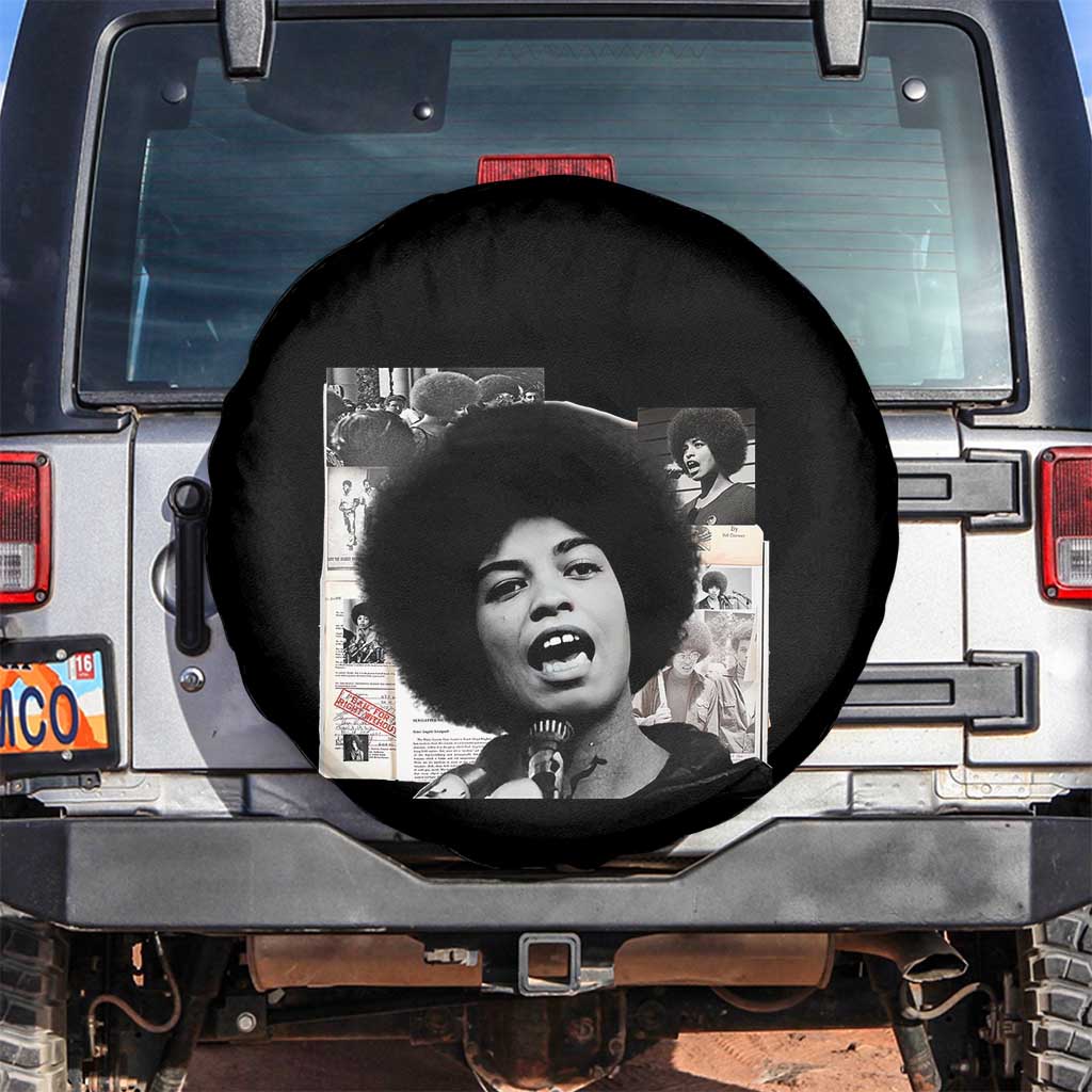 Angela Davis Spare Tire Cover Raise Your Voice Revolutionary Power Liberation TS02 No hole Black Print Your Wear