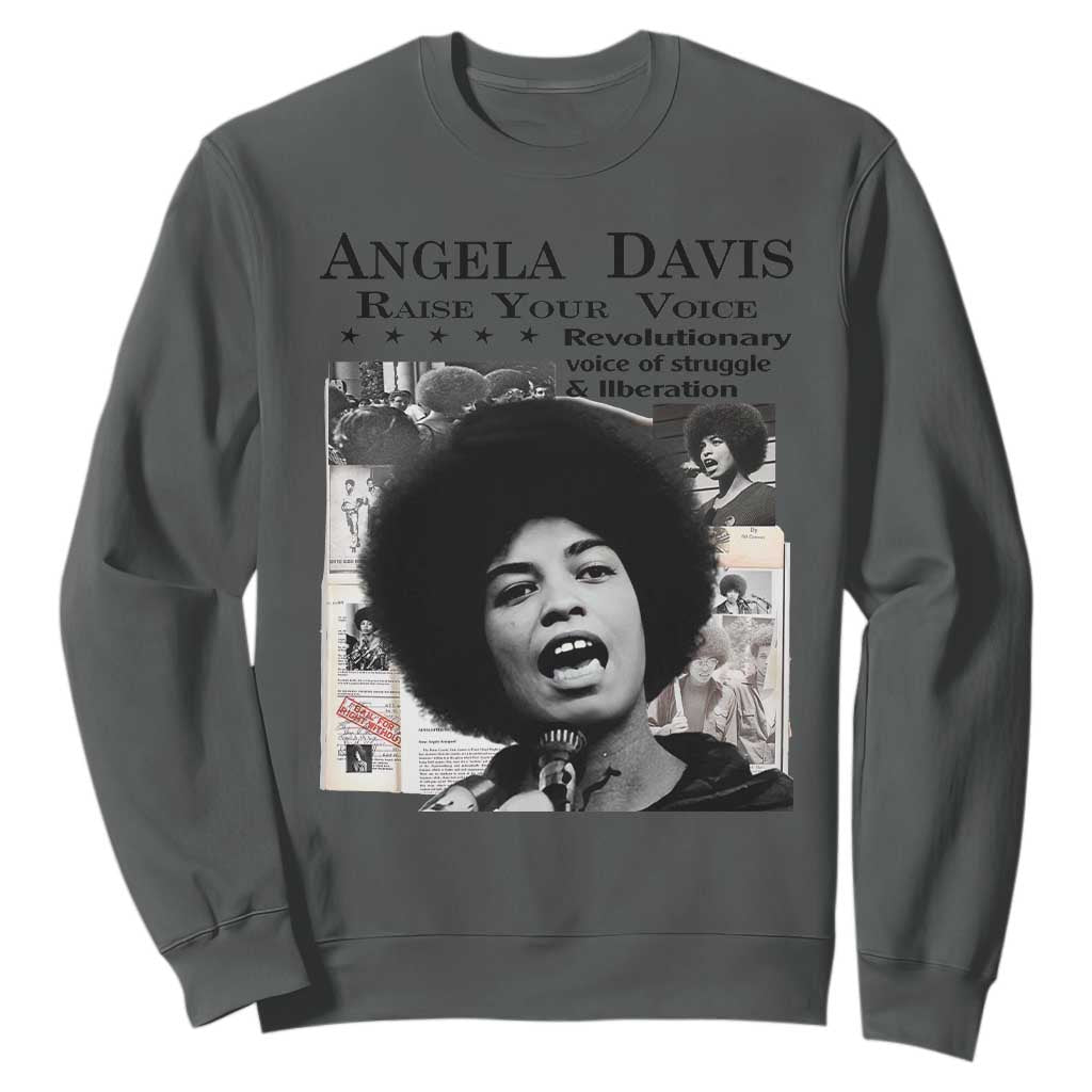 Angela Davis Sweatshirt Raise Your Voice Revolutionary Power Liberation TS02 Dark Heather Print Your Wear