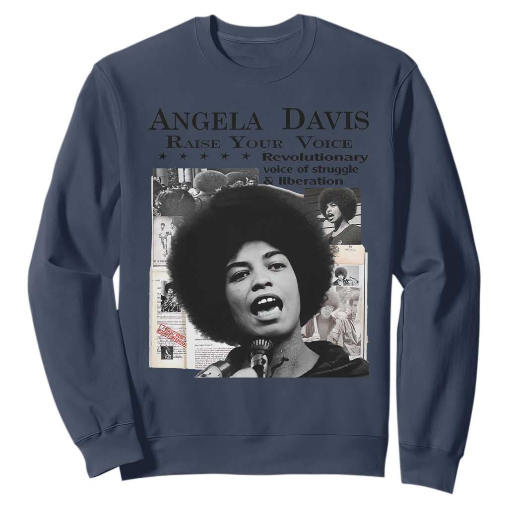 Angela Davis Sweatshirt Raise Your Voice Revolutionary Power Liberation TS02 Navy Print Your Wear