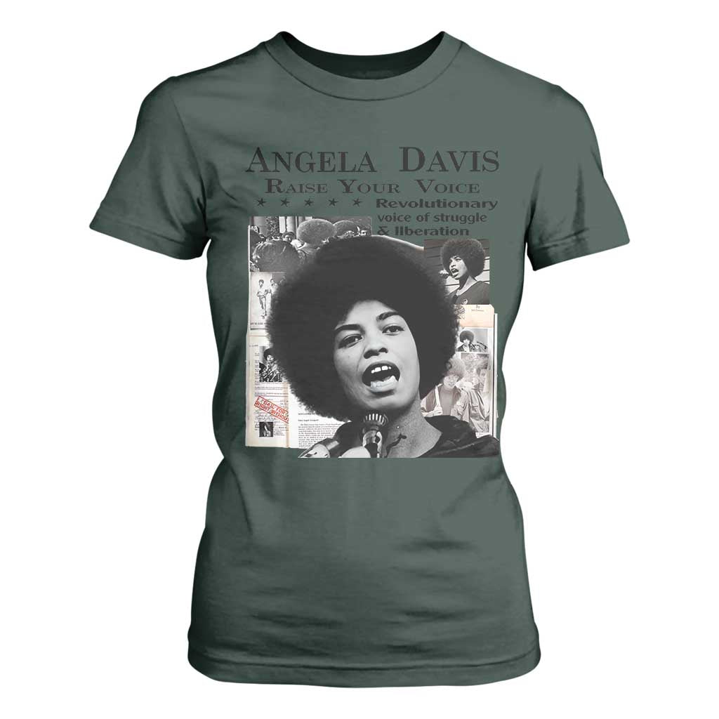 Angela Davis T Shirt For Women Raise Your Voice Revolutionary Power Liberation TS02 Dark Forest Green Print Your Wear