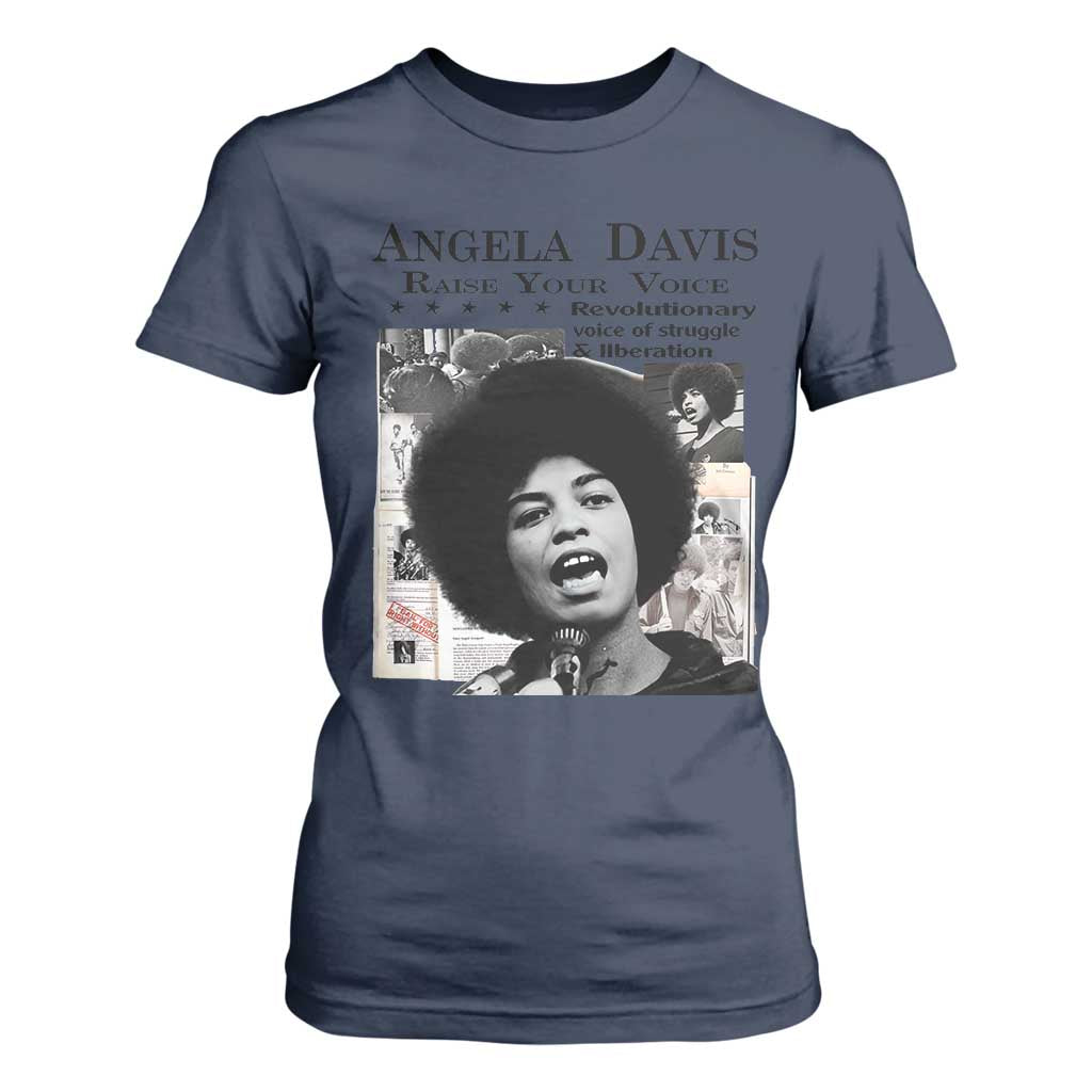 Angela Davis T Shirt For Women Raise Your Voice Revolutionary Power Liberation TS02 Navy Print Your Wear