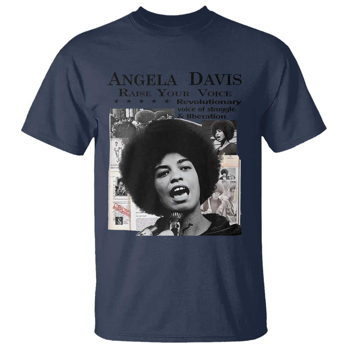 Angela Davis T Shirt Raise Your Voice Revolutionary Power Liberation TS02 Navy Print Your Wear