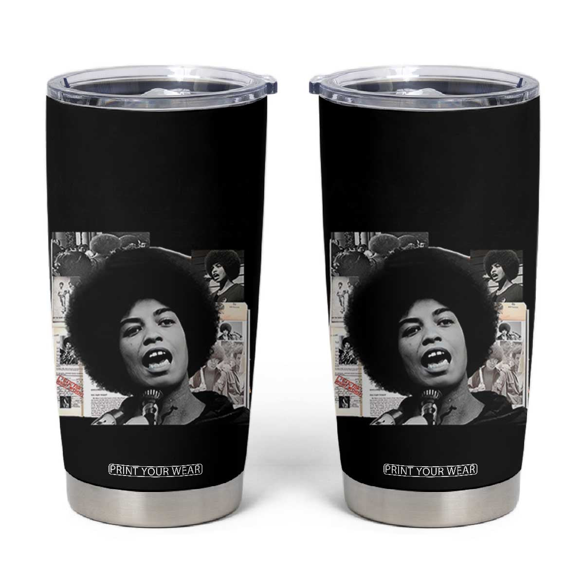 Angela Davis Tumbler Cup Raise Your Voice Revolutionary Power Liberation TS02 Black Print Your Wear