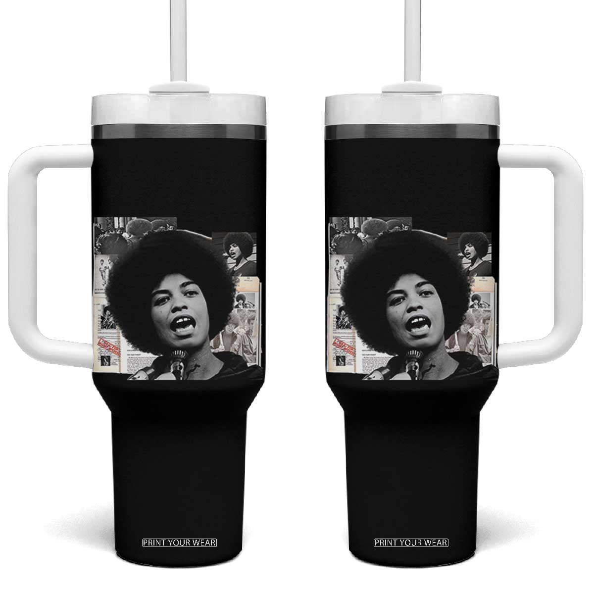 Angela Davis Tumbler With Handle Raise Your Voice Revolutionary Power Liberation TS02 One Size: 40 oz Black Print Your Wear