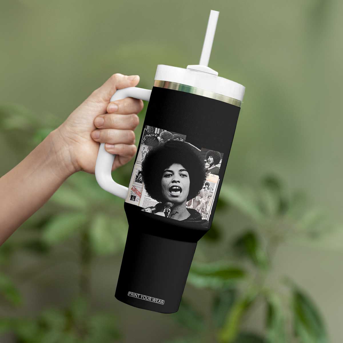 Angela Davis Tumbler With Handle Raise Your Voice Revolutionary Power Liberation TS02 Print Your Wear