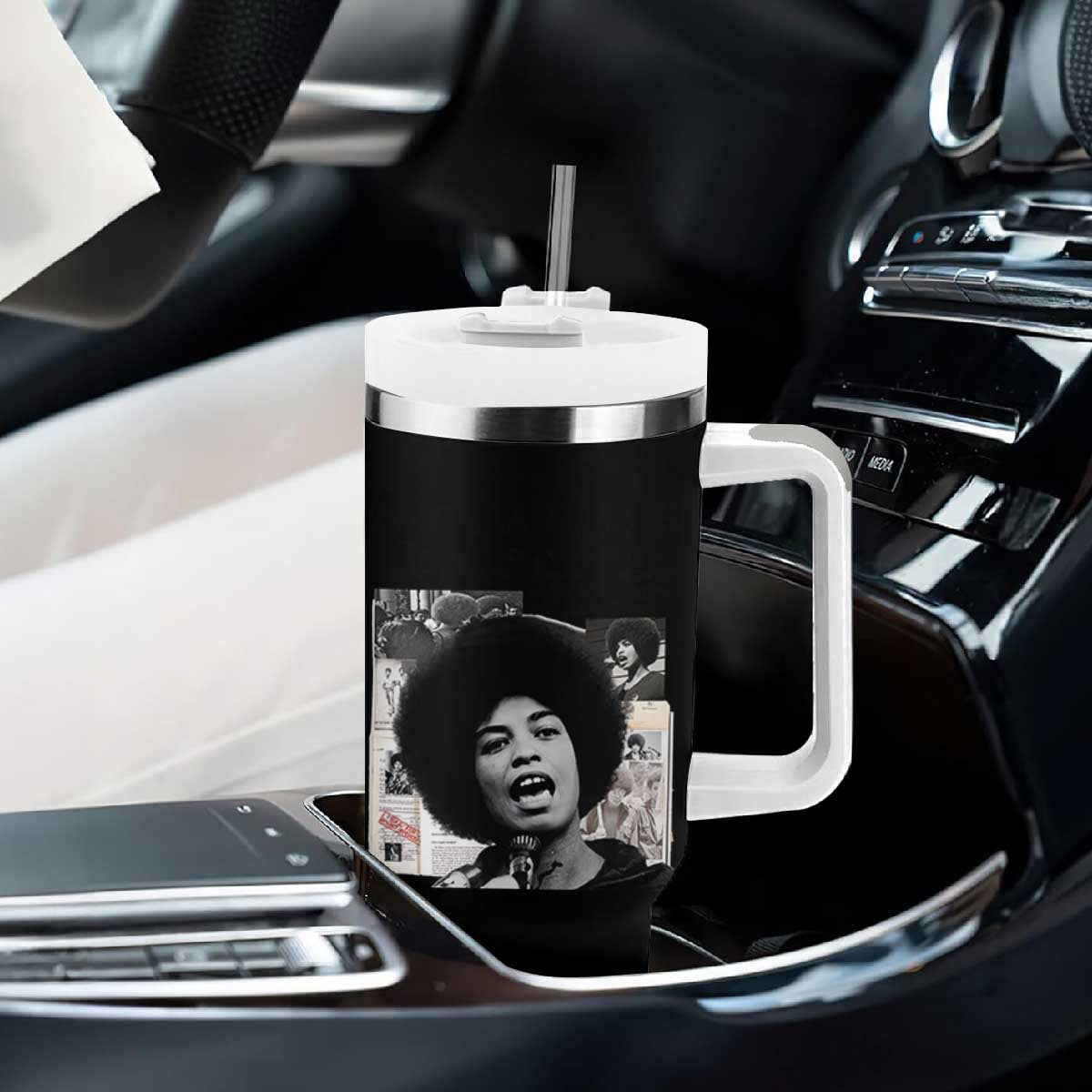 Angela Davis Tumbler With Handle Raise Your Voice Revolutionary Power Liberation TS02 Print Your Wear
