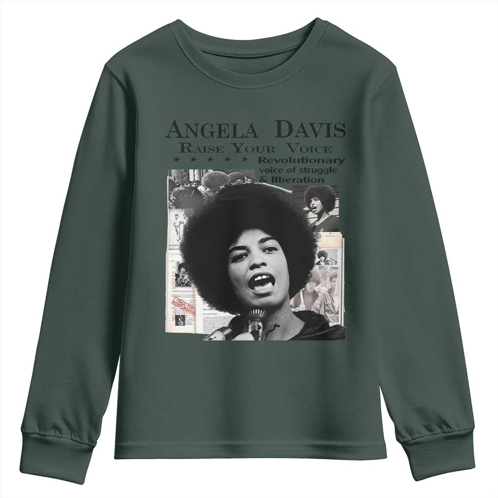 Angela Davis Youth Sweatshirt Raise Your Voice Revolutionary Power Liberation TS02 Dark Forest Green Print Your Wear
