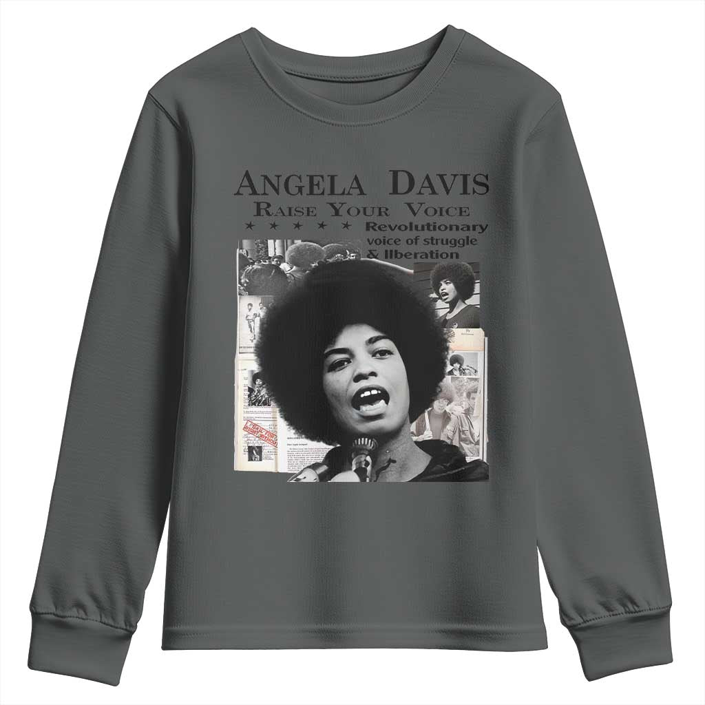 Angela Davis Youth Sweatshirt Raise Your Voice Revolutionary Power Liberation TS02 Dark Heather Print Your Wear