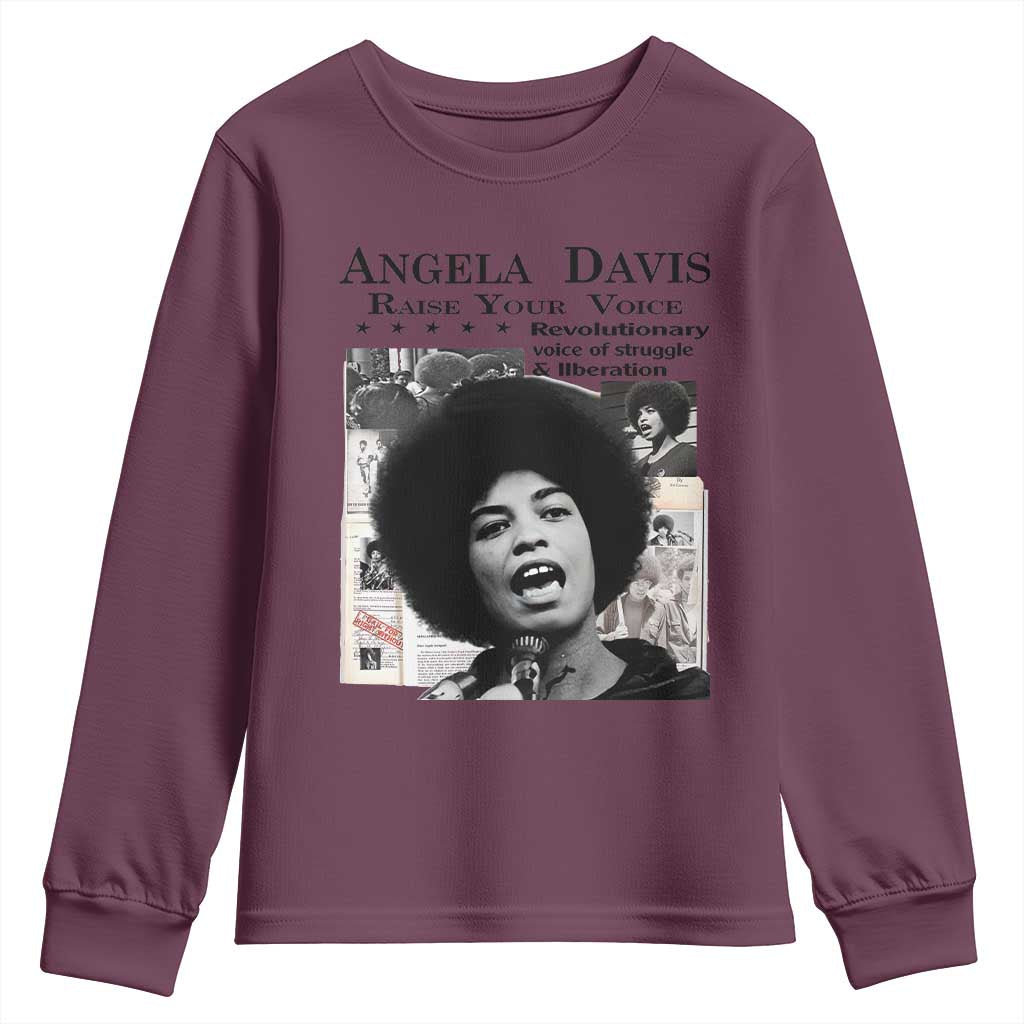 Angela Davis Youth Sweatshirt Raise Your Voice Revolutionary Power Liberation TS02 Maroon Print Your Wear