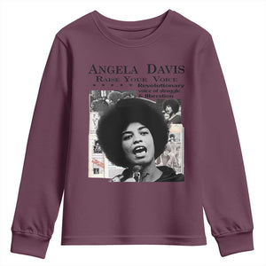 Angela Davis Youth Sweatshirt Raise Your Voice Revolutionary Power Liberation TS02 Maroon Print Your Wear
