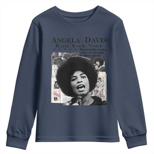 Angela Davis Youth Sweatshirt Raise Your Voice Revolutionary Power Liberation TS02 Navy Print Your Wear