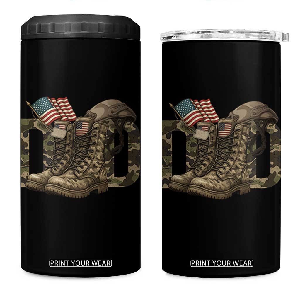 Army Military Dad Combat Boots American Flag 4 in 1 Can Cooler Tumbler TS11 One Size: 16 oz Black Print Your Wear