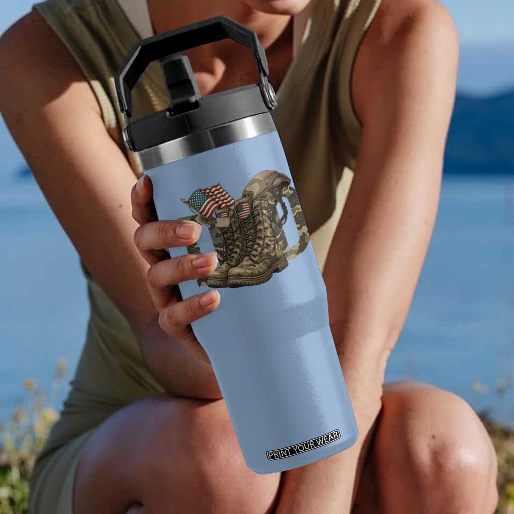 Army Military Dad Combat Boots American Flag Flip Straw Tumbler TS11 One Size: 30 oz Light Blue Print Your Wear