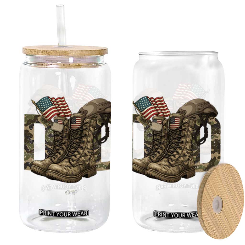 Army Military Dad Combat Boots American Flag Glass Can TS11 Black Print Your Wear