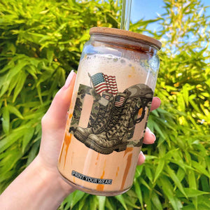 Army Military Dad Combat Boots American Flag Glass Can TS11 Print Your Wear