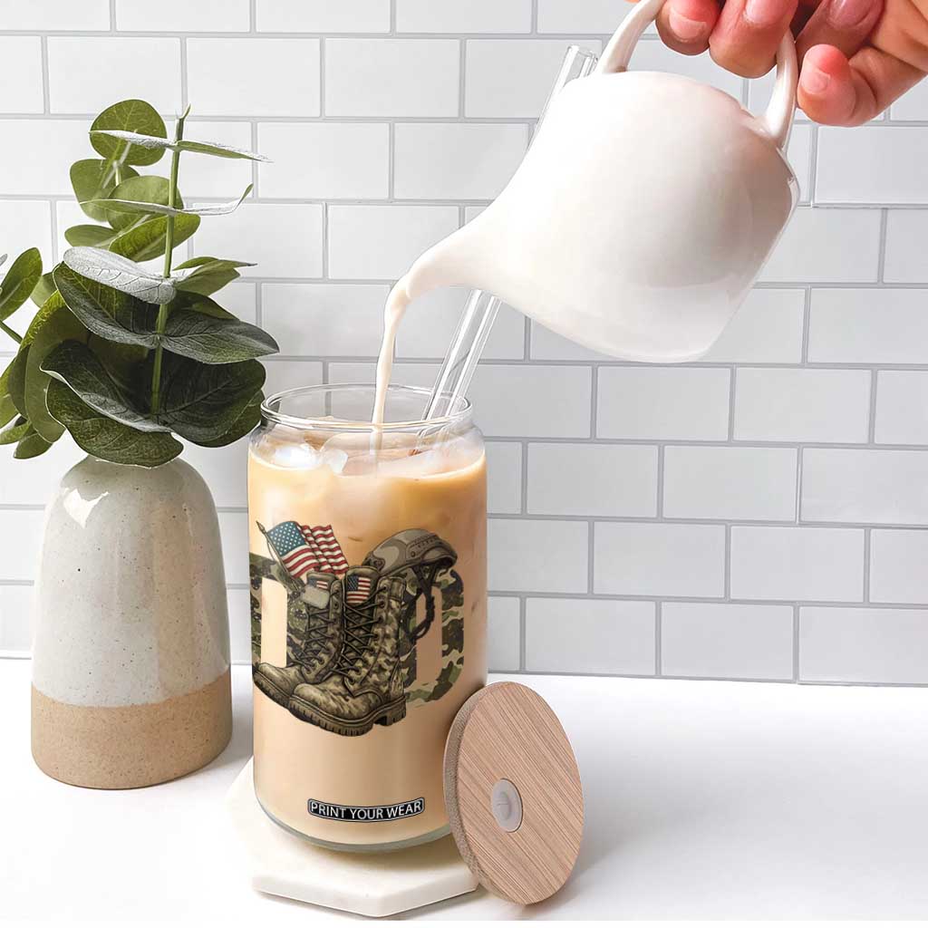 Army Military Dad Combat Boots American Flag Glass Can TS11 Print Your Wear