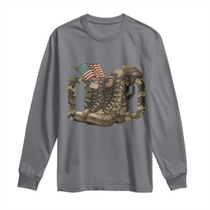 Army Military Dad Combat Boots American Flag Long Sleeve Shirt TS11 Charcoal Print Your Wear